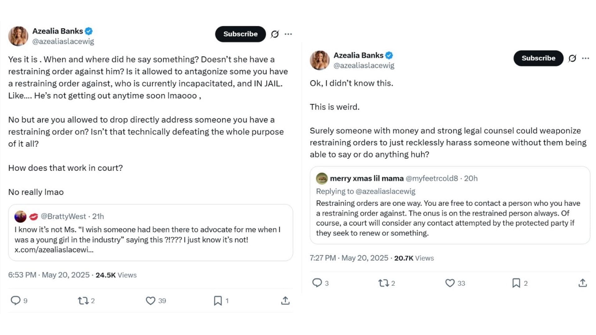 Azealia Banks' tweets (Image via X/@azealiaslacewig)